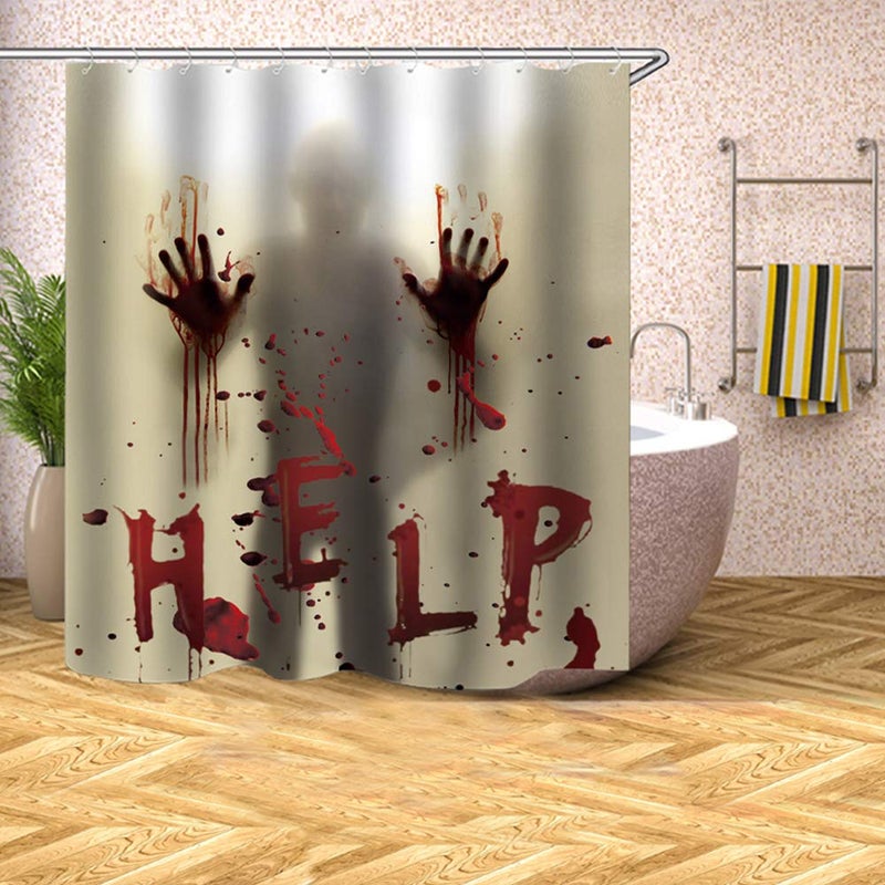 CHICHIC 71 Inch x 71 Inch Halloween Shower Curtain Liner Window Curtains, Help Me with Bloodys Hands for Halloween Decorations Theme Decor Props Bathroom - Image 5